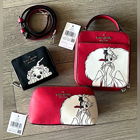 NWT Kate Spade x Disney Cruella De Vil Crossbody and Cosmetic Bag. NWOT Wallet. - Picture 1 of 12